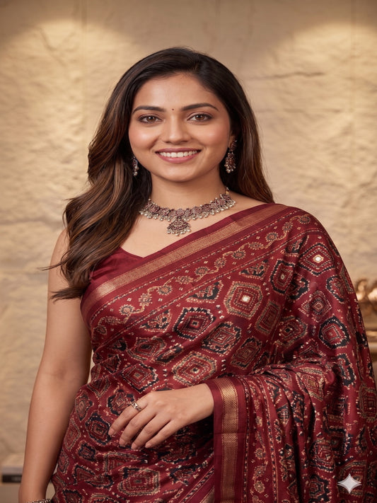 Soft Heavy Mall Cotton Silk Saree & Mirror Aari Work