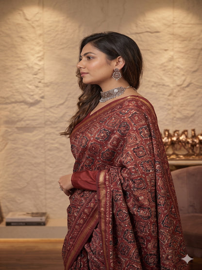 Soft Heavy Mall Cotton Silk Saree & Mirror Aari Work