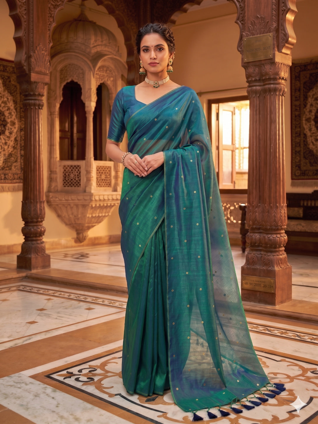 Pure soft Raga Tissue cotton Peacock&nbsp;Sequin Saree
