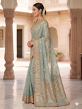 Organza Mint Green Sequence Work Sequence Border/Unstitched Blouse