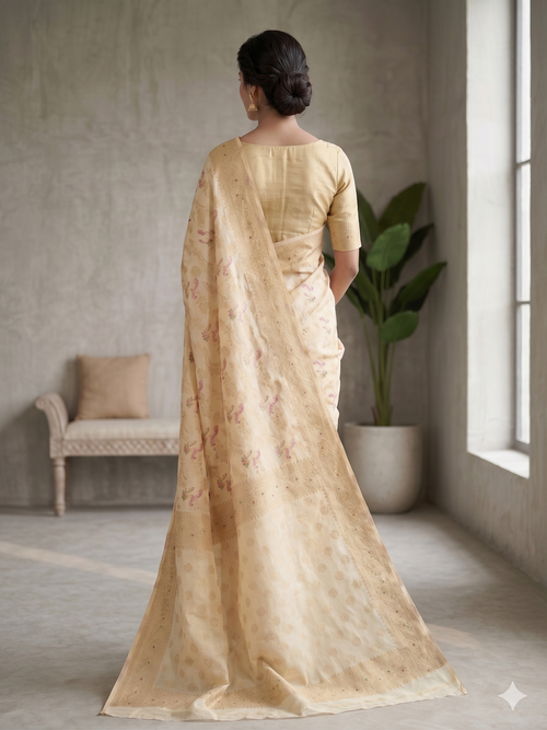 Ethnic Motifs Zari Silk Blend Handloom Banarasi Saree