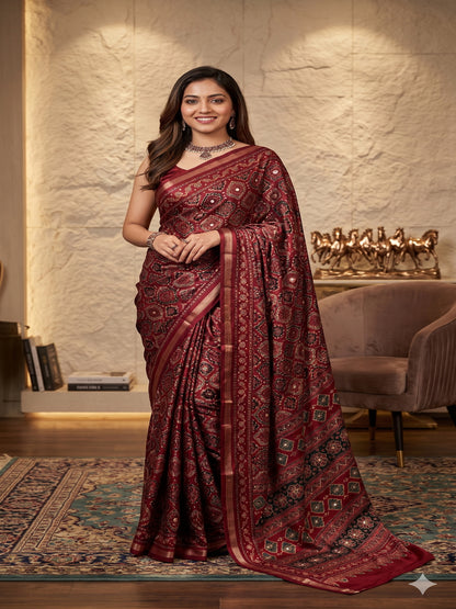 Soft Heavy Mall Cotton Silk Saree & Mirror Aari Work