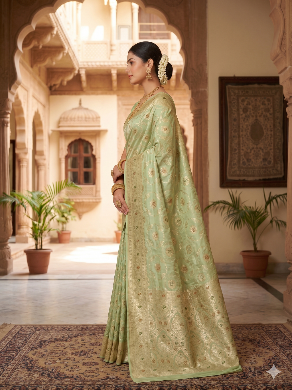 Banarasi Silk Sea Green Zari Weaving Work Unstitched Blouse