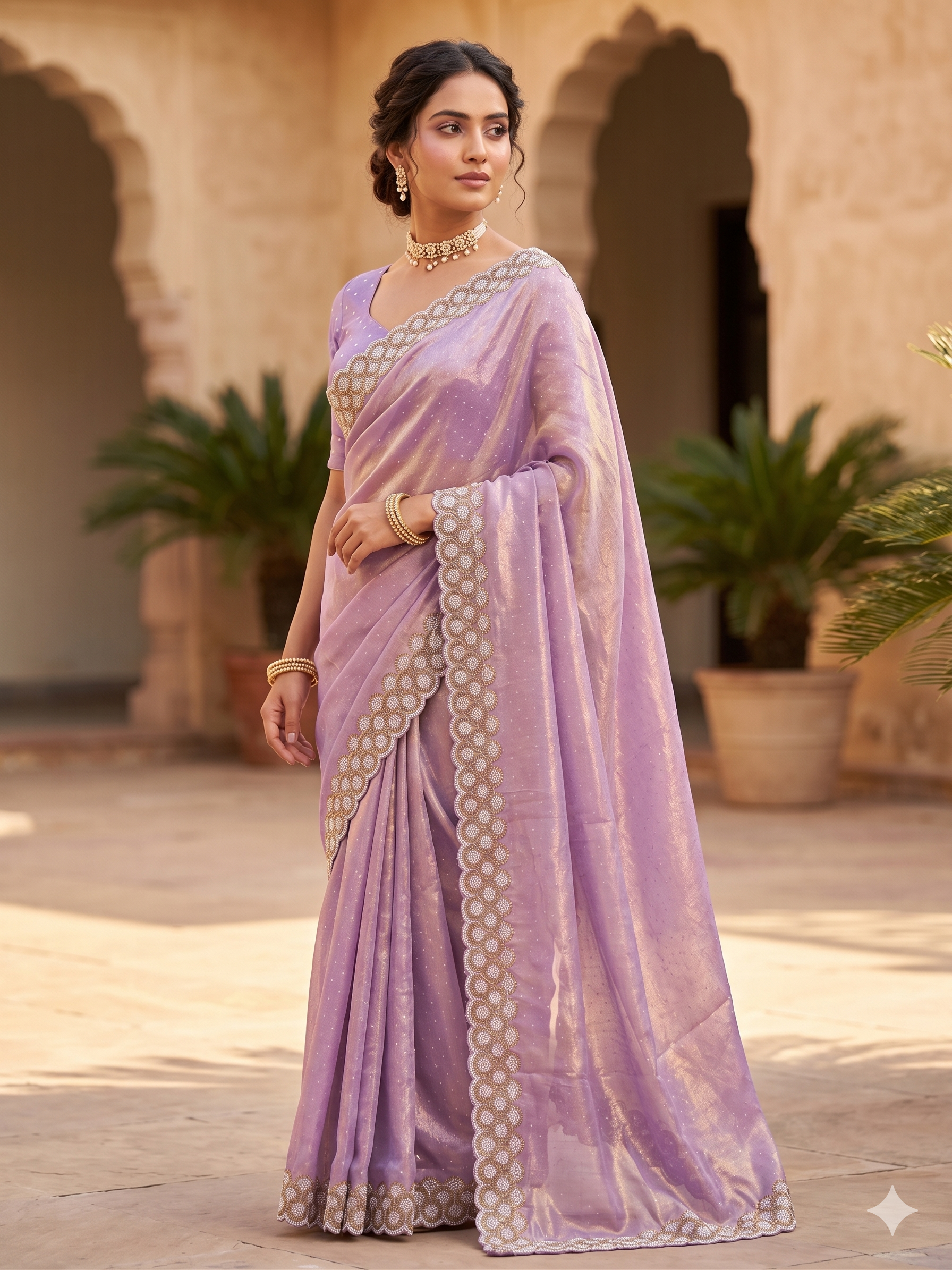 Space Silk with Jarkhan Work Swarovski Work Unstitched Blouse