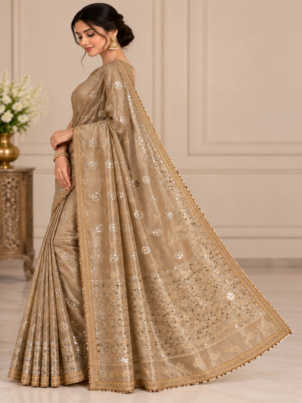 Woven Design Mirror Work Tissue Designer Banarasi Saree