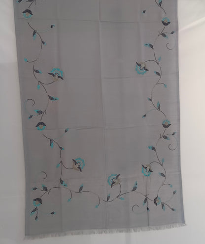 Shawl Neck Wrap Cottswool Gray Stole Scarf Party Wear