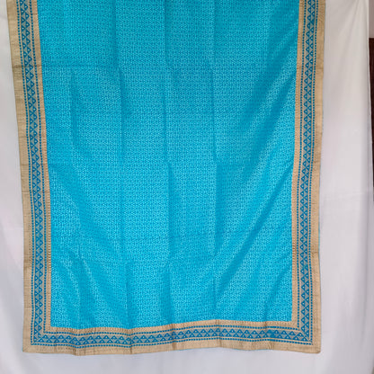 Sky Blue & Golden Border Cotton Saree/Sari