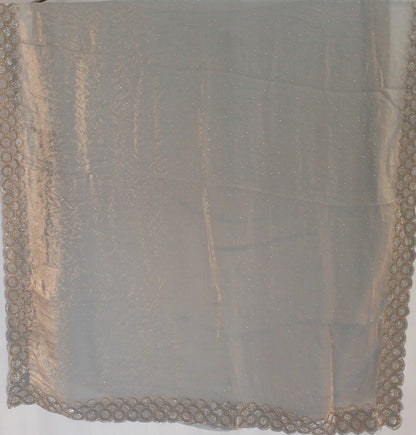 Grey & Golden Shimmer Silk Cut dana and swarovski work/unstitched blouse