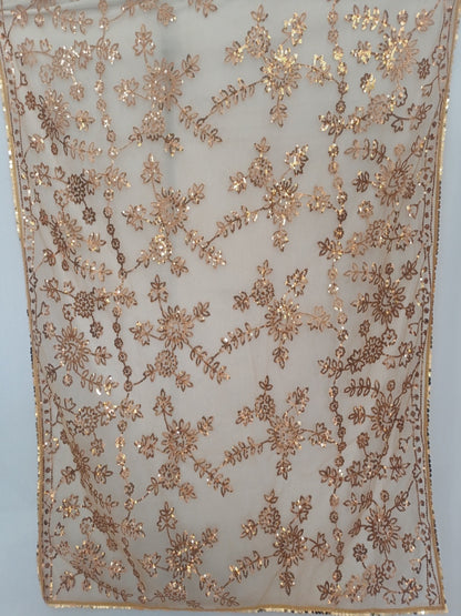 Soft Net Brown Copper Sequence Saree with Unsticthed Blouse