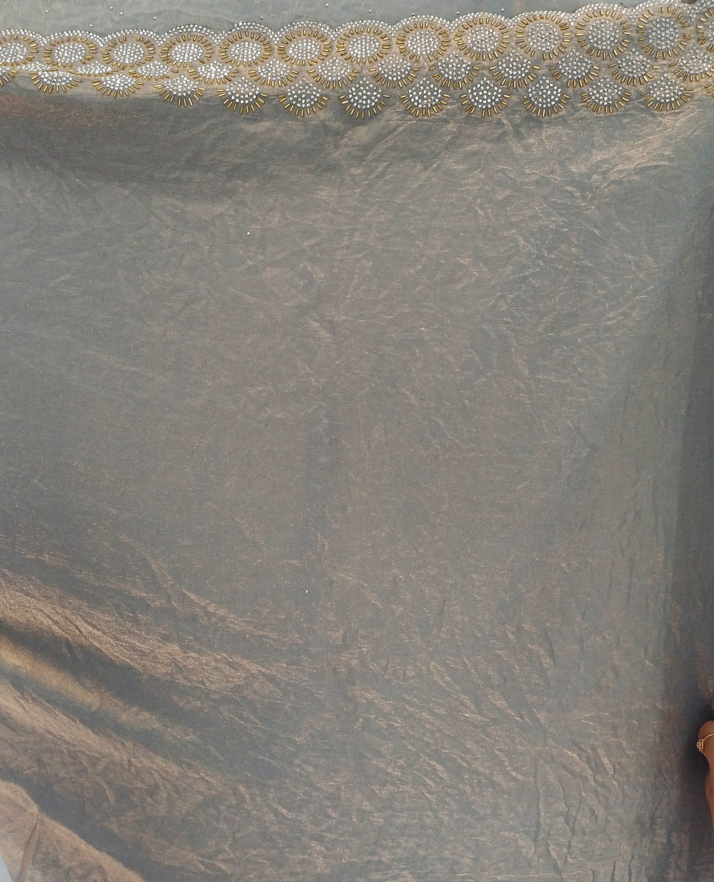 Grey & Golden Shimmer Silk Cut dana and swarovski work/unstitched blouse