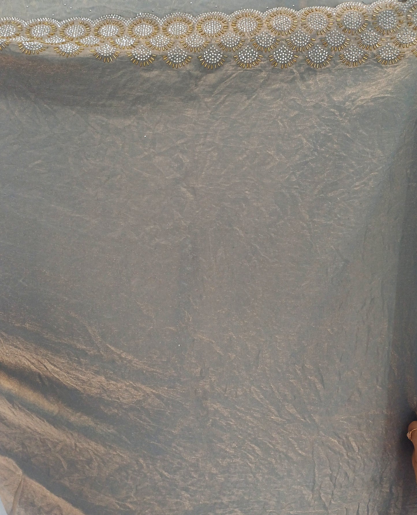 Grey & Golden Shimmer Silk Cut dana and swarovski work/unstitched blouse