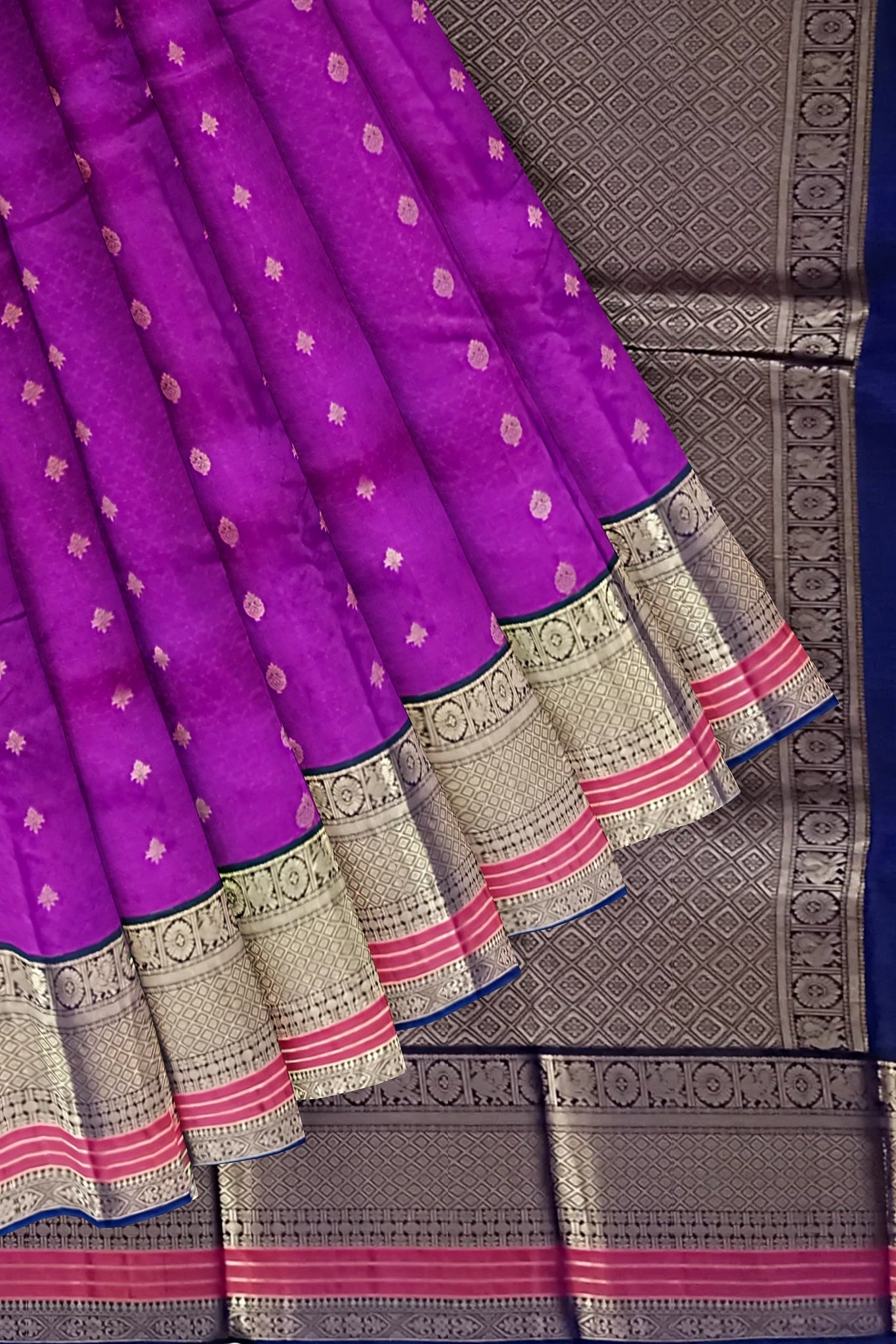Saree Kanjivaram Pure silk Purple Sari wedding partywear