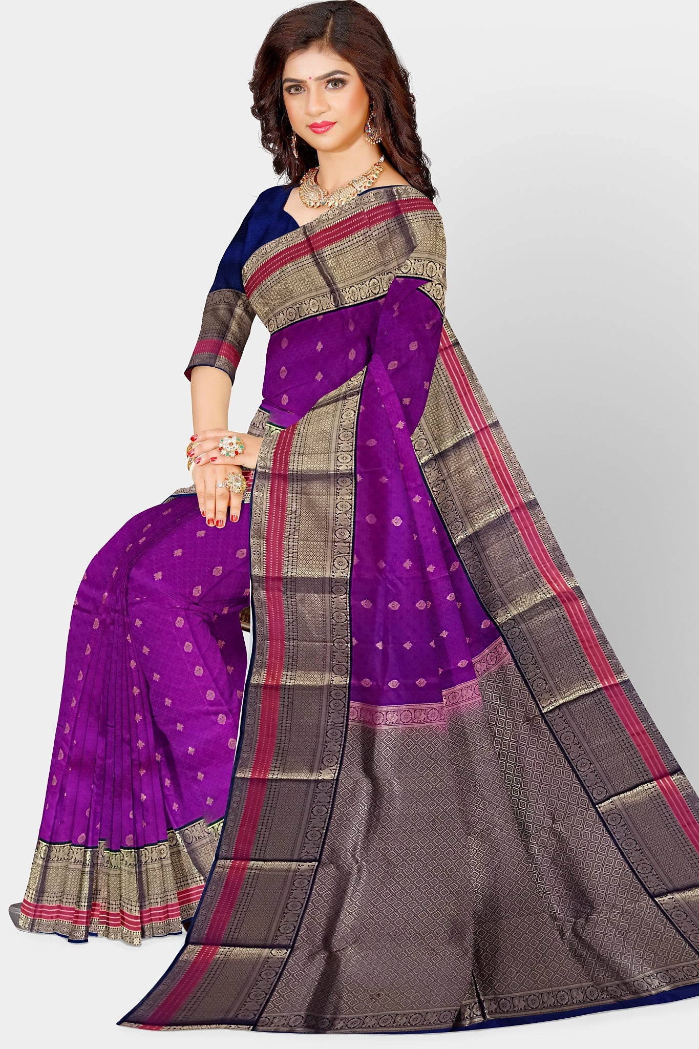 Saree Kanjivaram Pure silk Purple Sari wedding partywear