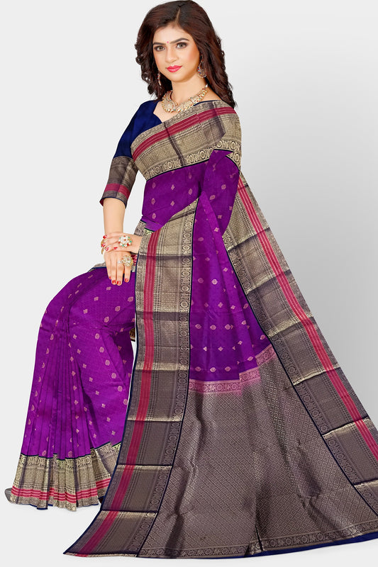 Saree Kanjivaram Pure silk Purple Sari wedding partywear
