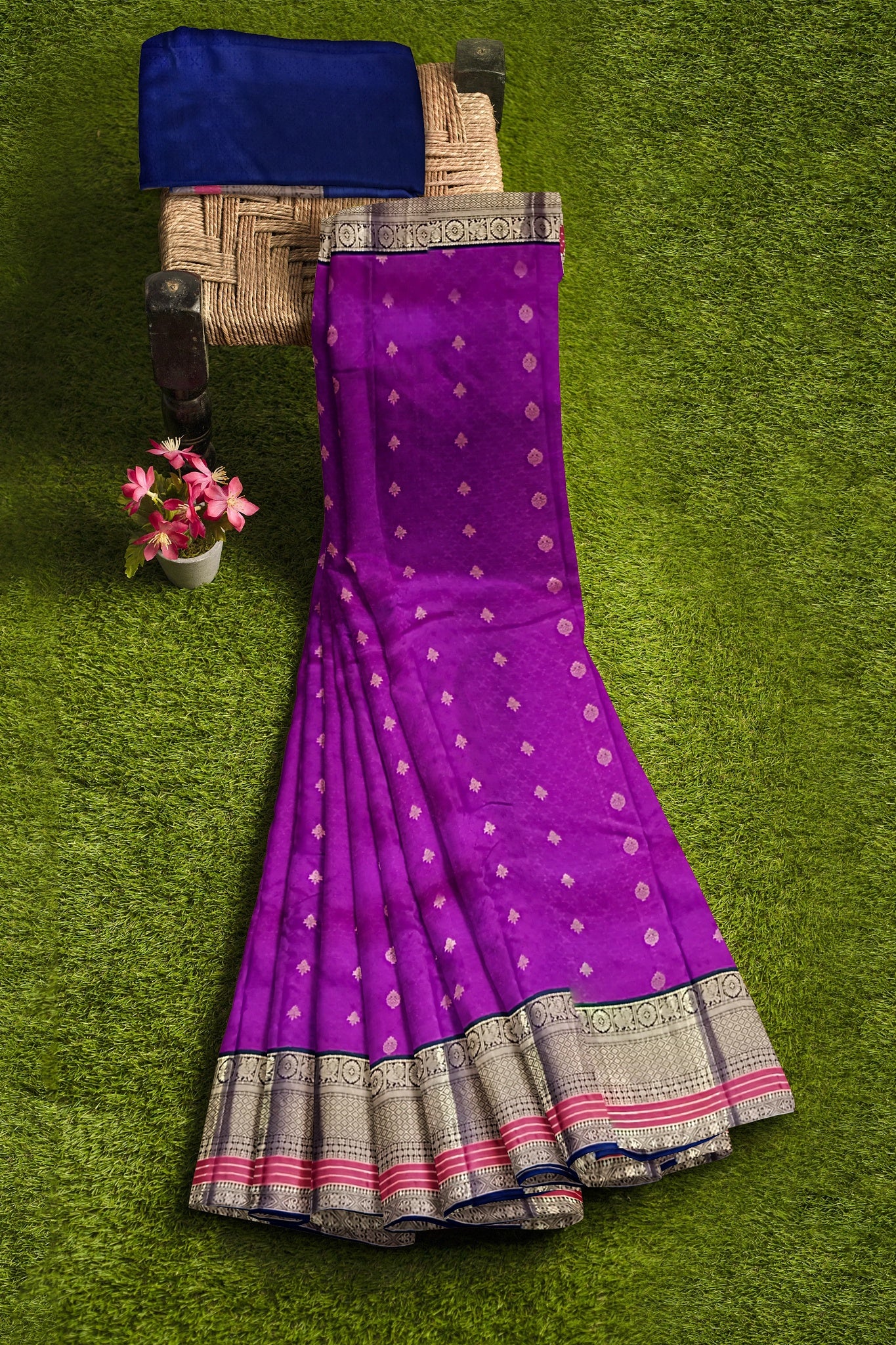 Saree Kanjivaram Pure silk Purple Sari wedding partywear