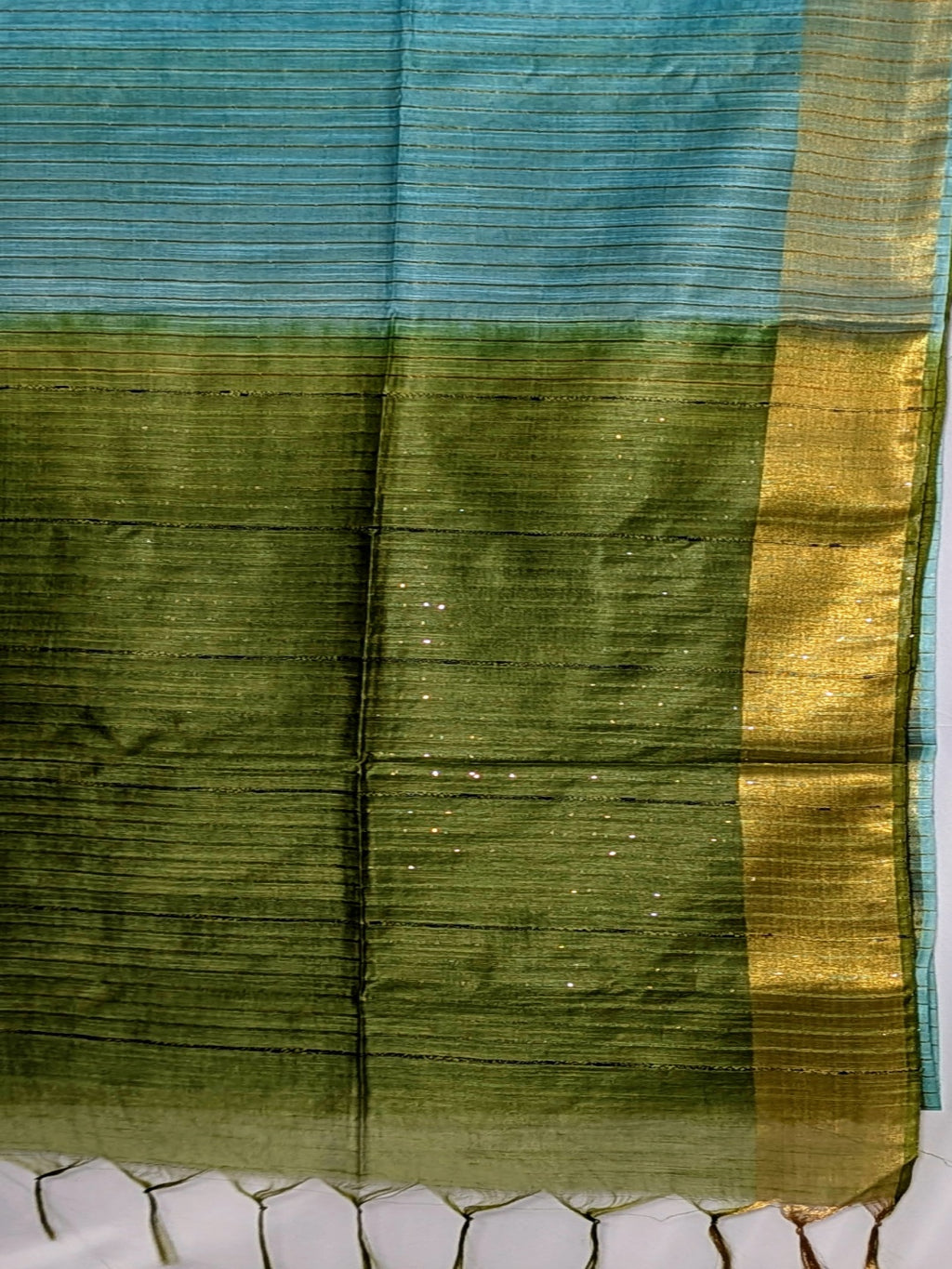 Turquoise Blue and Olive Green Tussar silk sarees