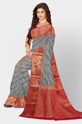 Kanjivaram Silk Red &amp; Grey Weaved Golden Saree Wedding Partywear&nbsp;