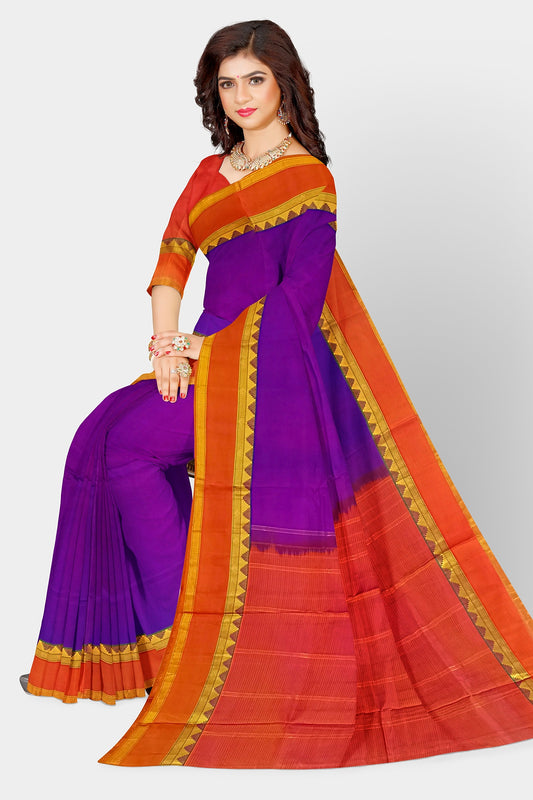 Saree Pure silk purple violet Golden Sari wedding partywear kanjivaram style