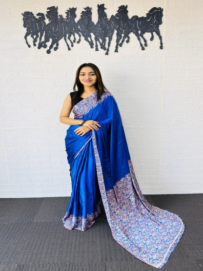 Soft Heavy Mall Cotton Blue &amp; Pink Silk Sarees&nbsp;