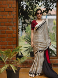 Satin Silk Cream & Black Print Saree