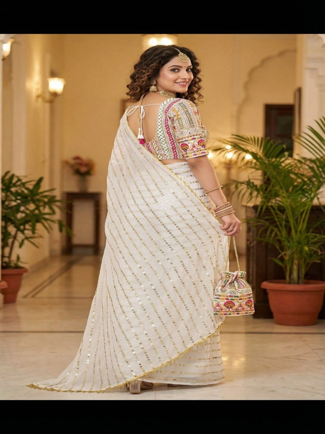 Embellished Sequinned Pure Georgette Heavy Work Saree