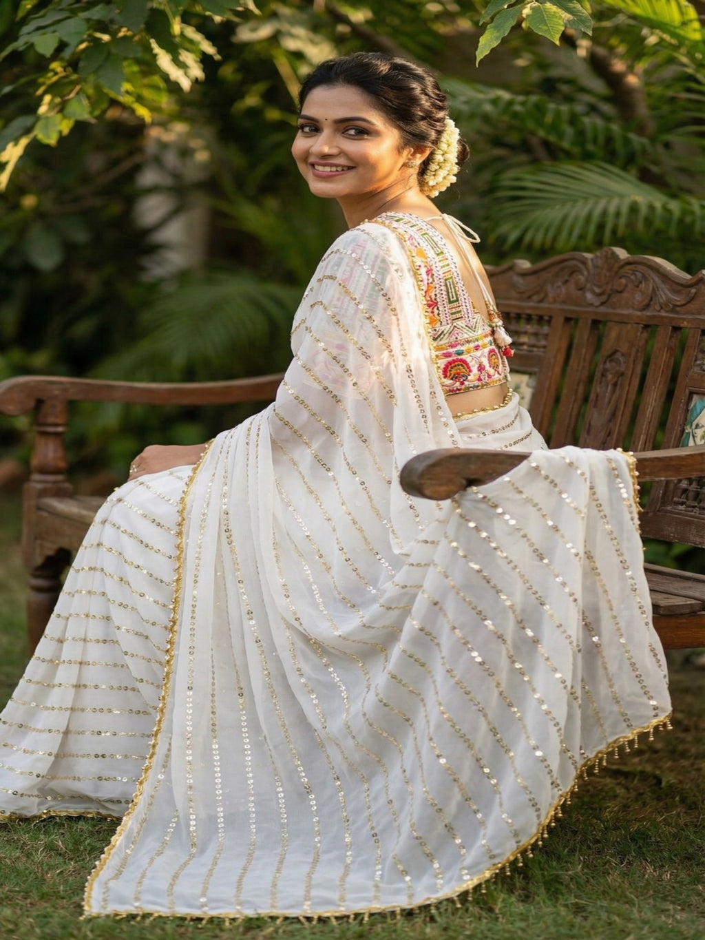 Embellished Sequinned Pure Georgette Heavy Work Saree