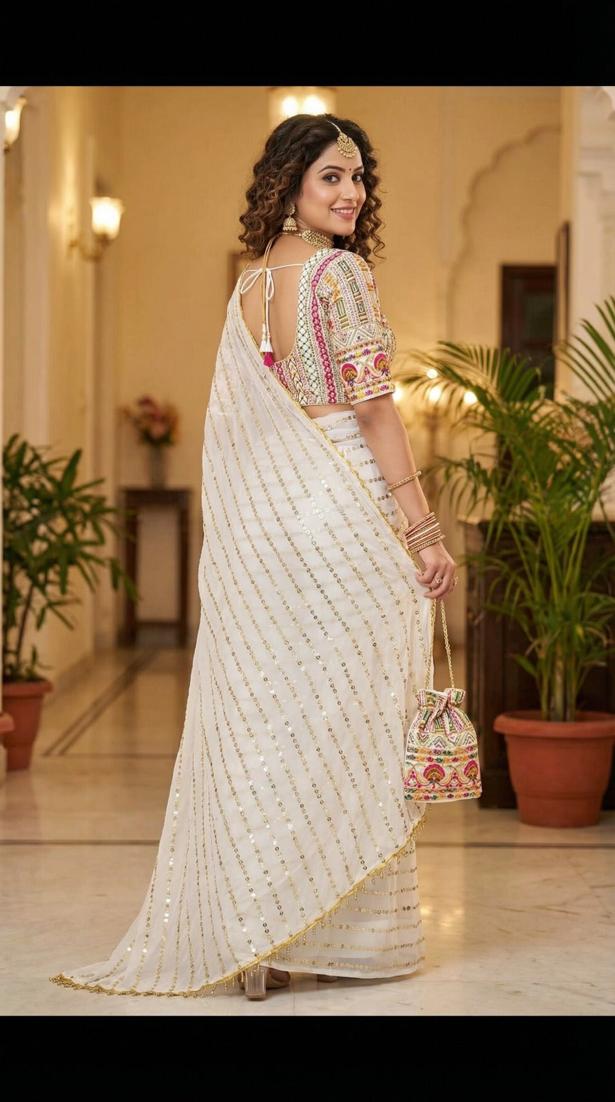 Embellished Sequinned Pure Georgette Heavy Work Saree
