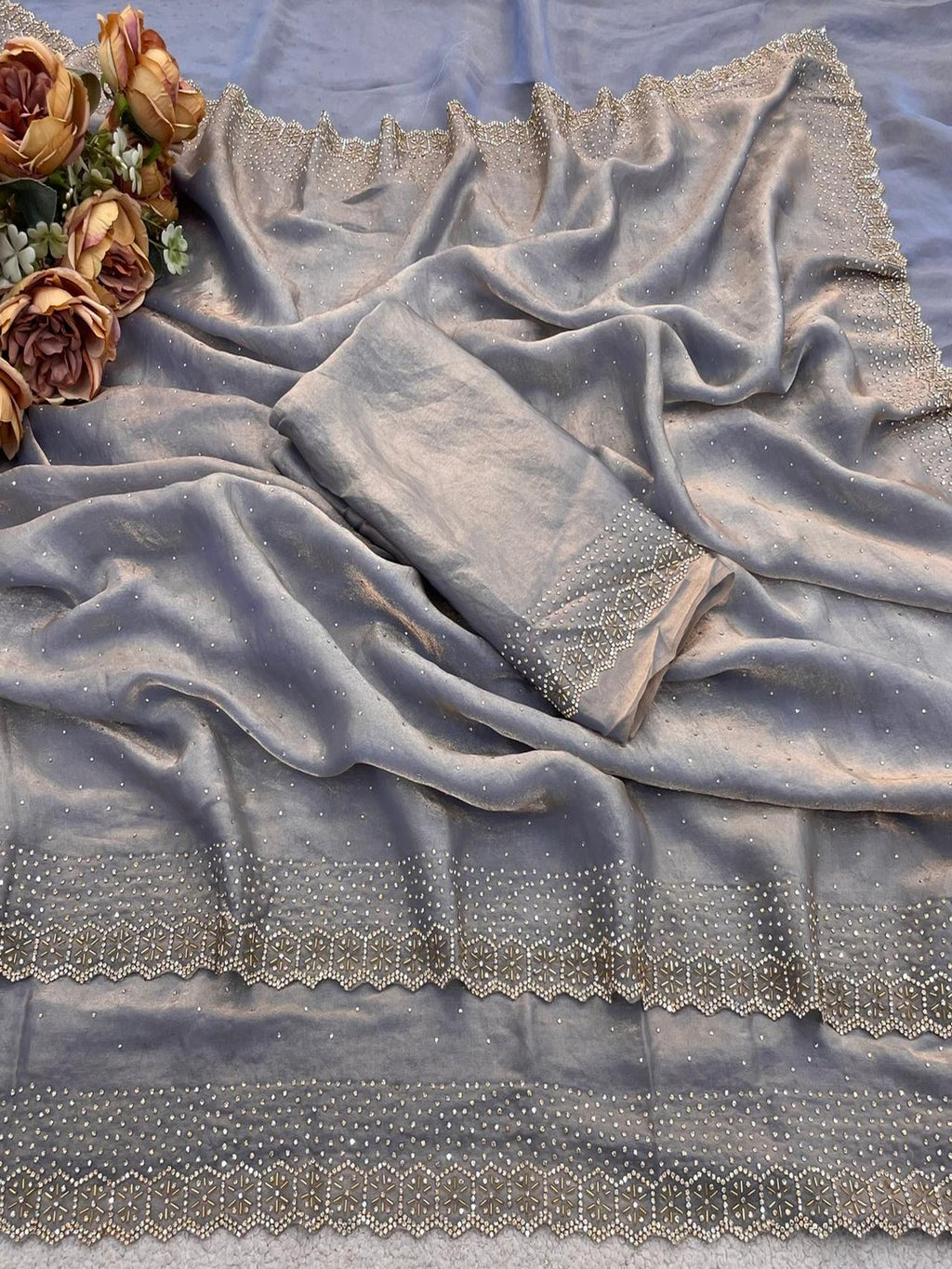 Space Silk with Jarkhan Work Swarovski Work Unstitched Blouse