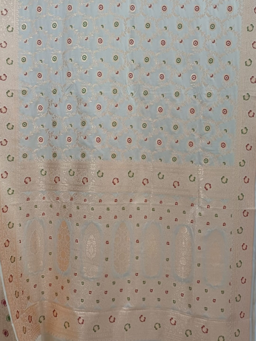 Banarasi Silk Cream &amp; Golden Zari Weaving Work Unstitched Blouse