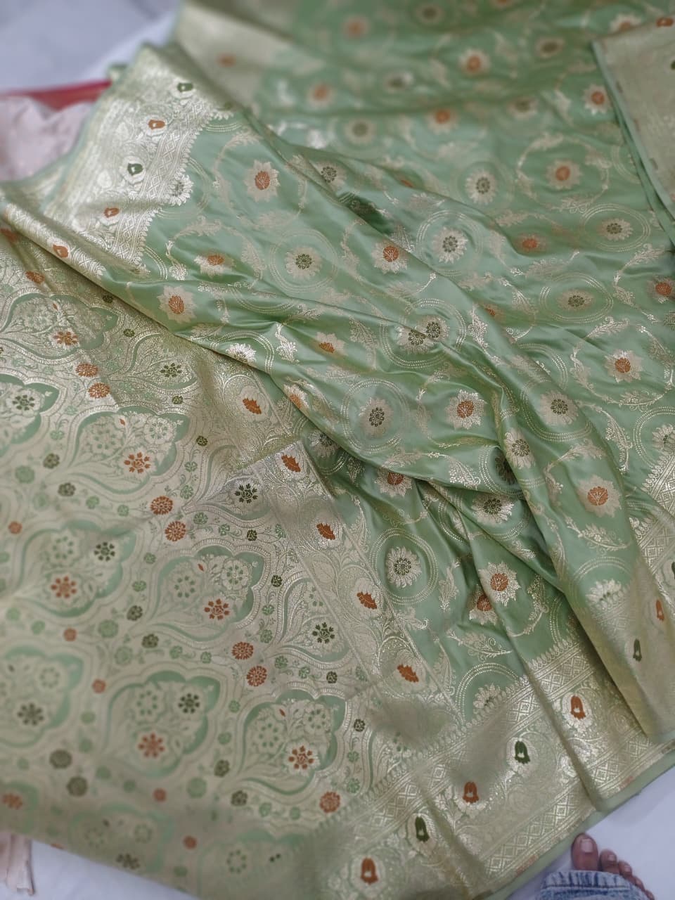 Banarasi Silk Sea Green Zari Weaving Work Unstitched Blouse