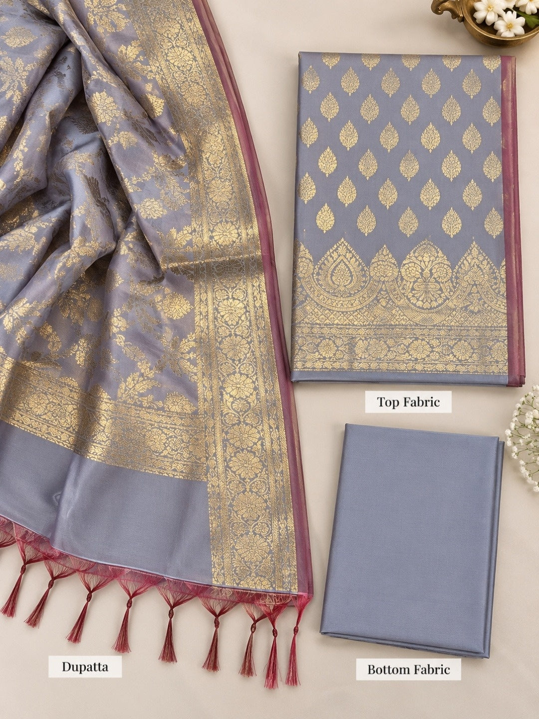Banarsi Tapeta Silk 3pc Unstitched Suit Zari Weaving Suit
