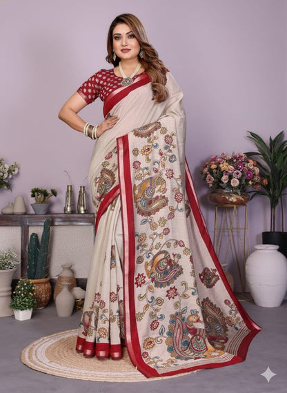 Kalamkari Printed Mul Cotton Saree