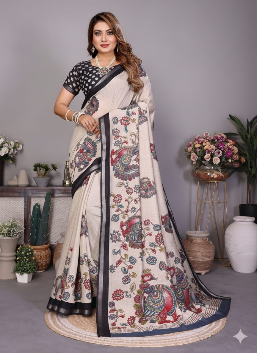 Kalamkari Printed Mul Cotton Saree