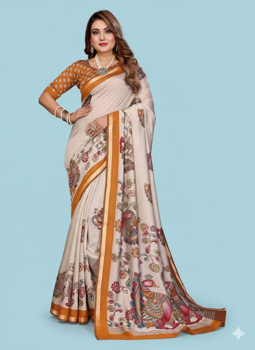 Kalamkari Printed Mul Cotton Saree