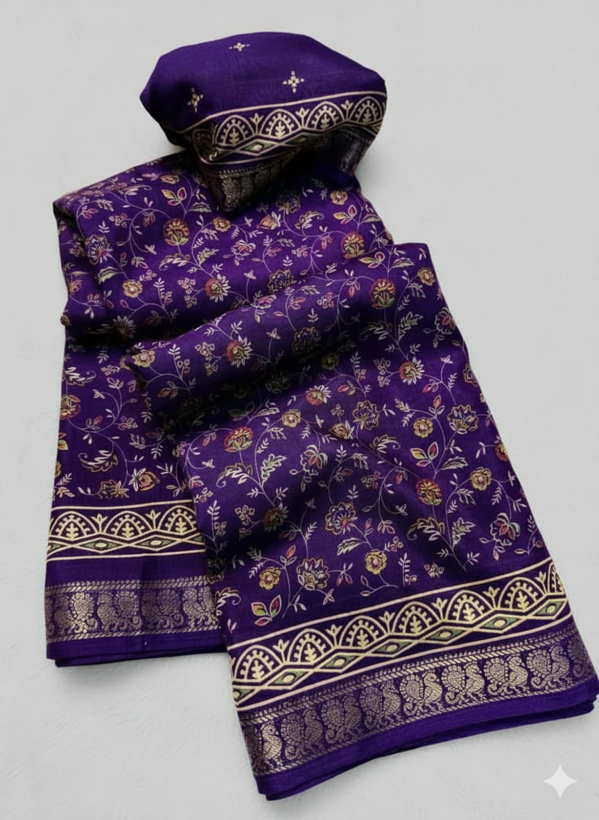 Mul Mul Cotton Silk Saree With Kalamkari Design