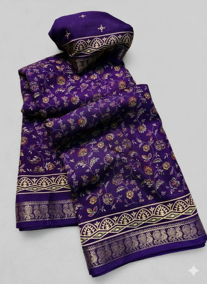 Mul Mul Cotton Silk Saree With Kalamkari Design