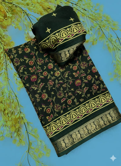 Mul Mul Cotton Silk Saree With Kalamkari Design