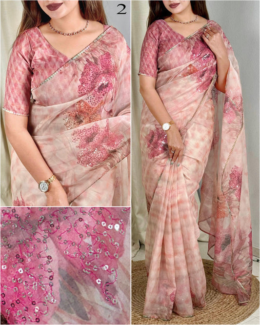 Digital printed pure tissue organza Saree