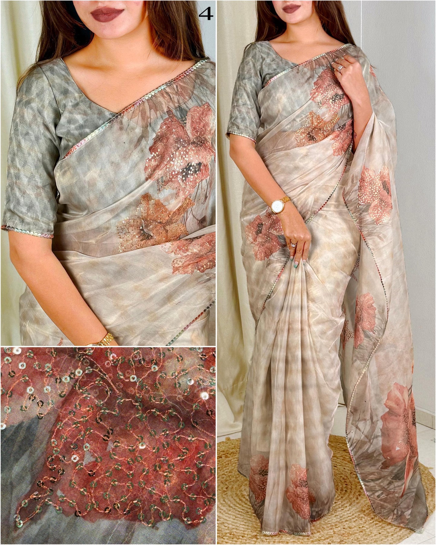 Digital printed pure tissue organza Saree
