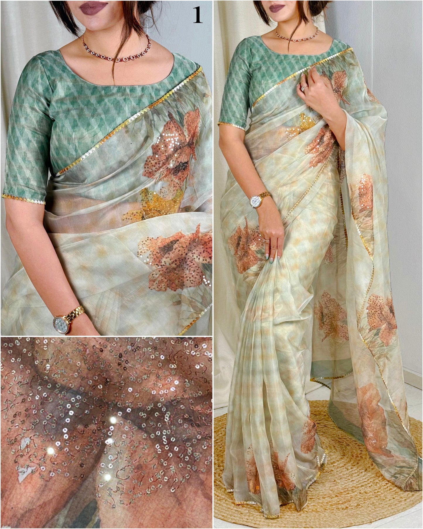 Digital printed pure tissue organza Saree