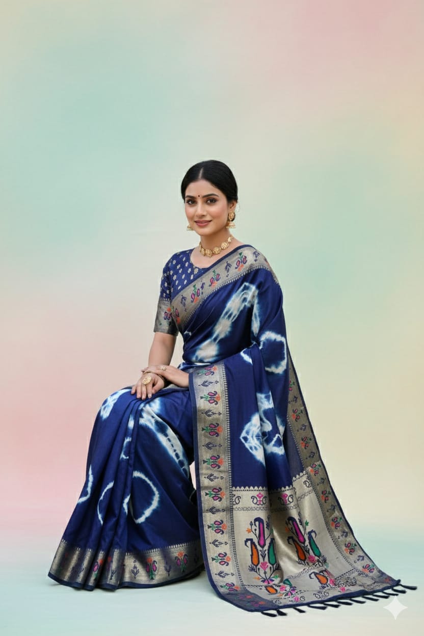 Sibory Print Paithani Silk Saree