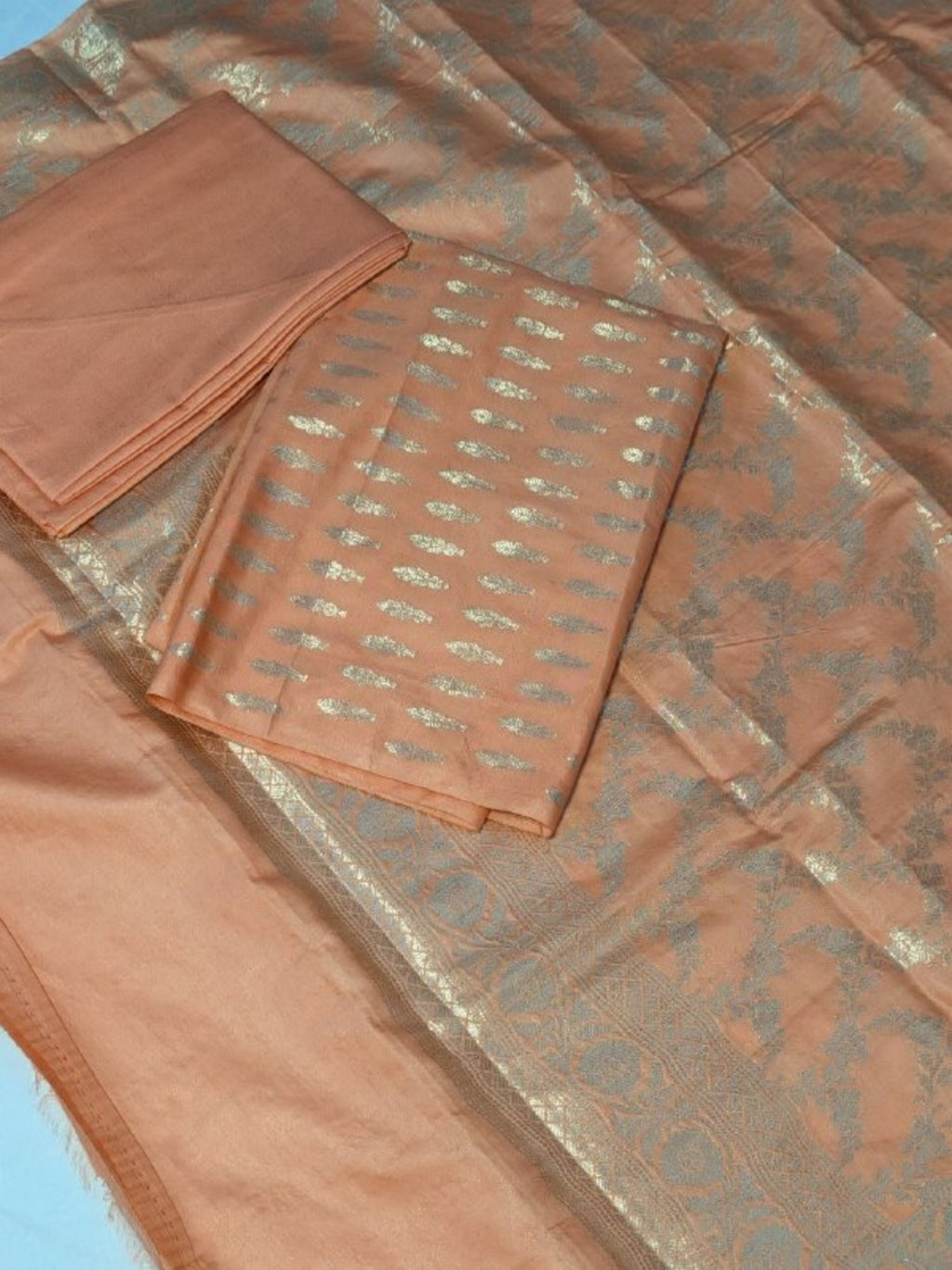 Banarsi Muslin Silk 3pc Unstitched Suit Zari Weaving Suit