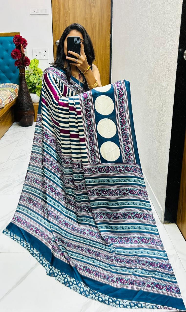 Ajrakh Gajji Bandhej Saree