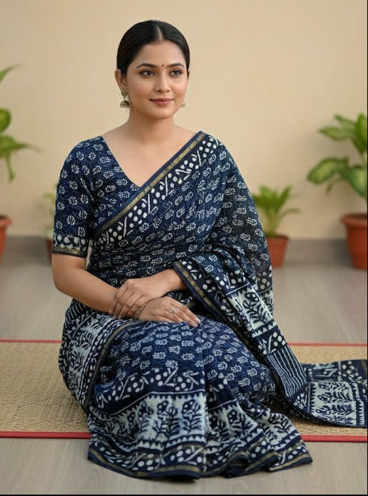 Soft Chanderi Silk Saree With Gold Zari Border