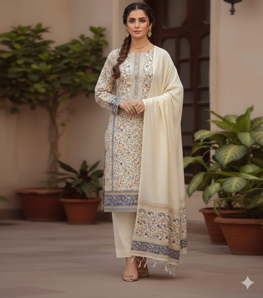 Traditional Kani Zari Suit For Women (Unstitched) - Ivory Indian Silk | Premium Silk