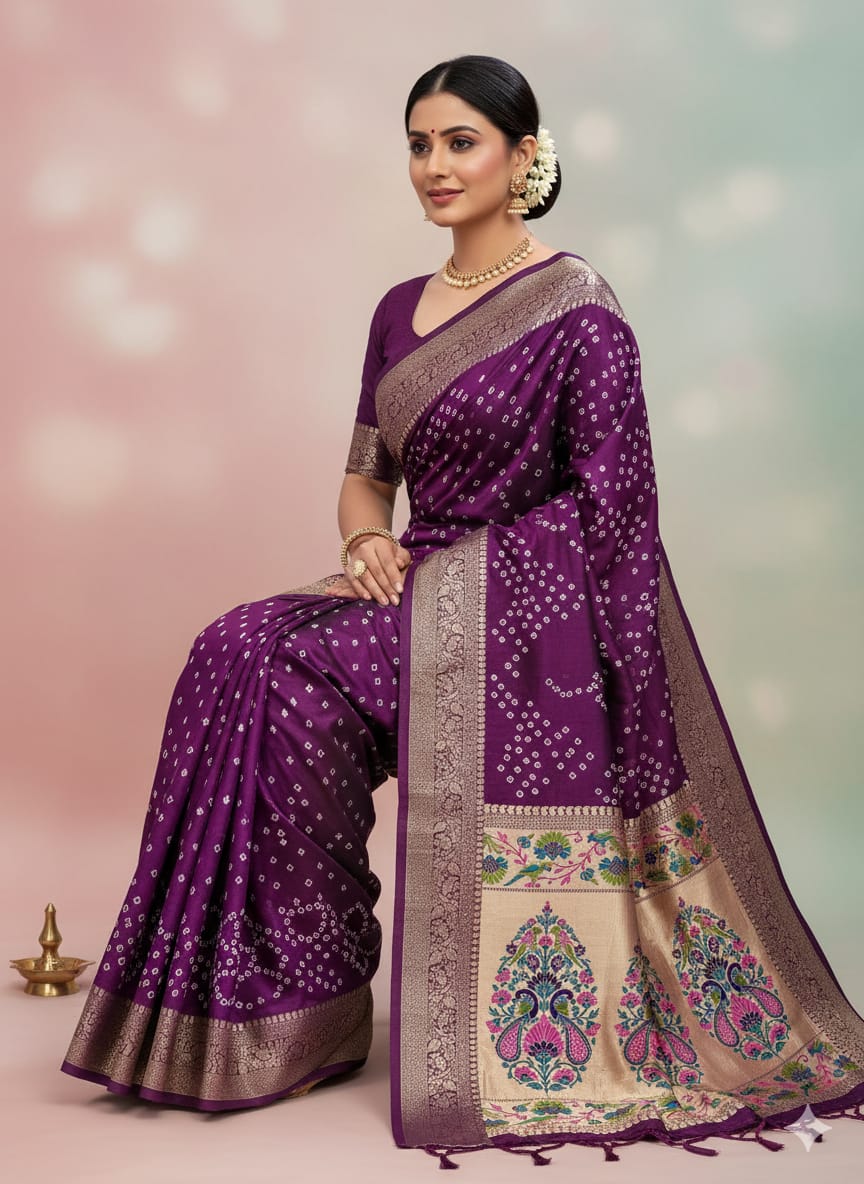 Kanjivaram Border Bandhej Series Saree  (D-1711)