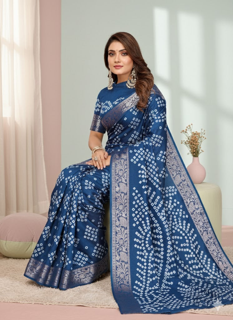 Paithani Bandhej Silk Saree With Zari Weaving Border