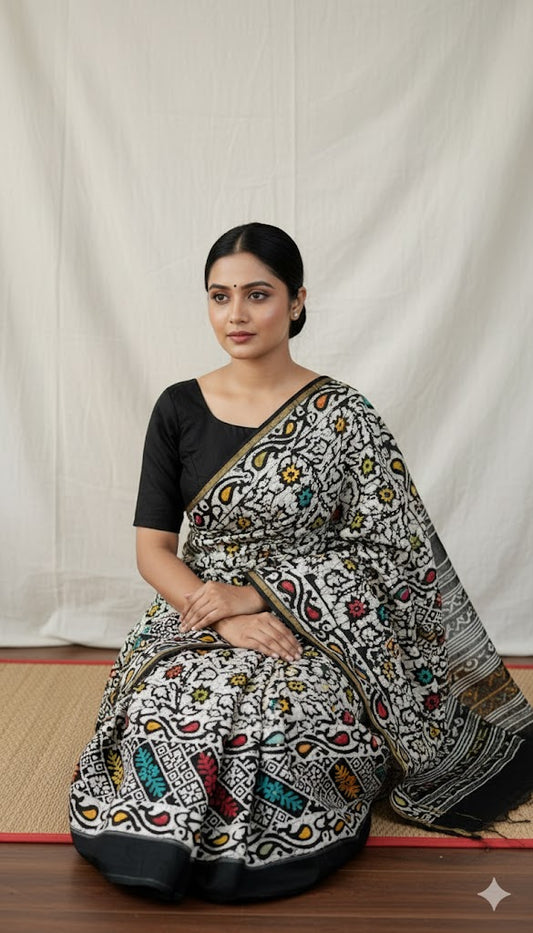 Soft Chanderi Silk Saree With Gold Zari Border