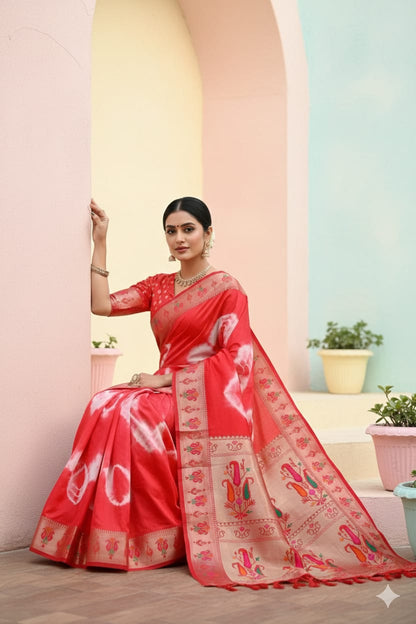 Sibory Print Paithani Silk Saree