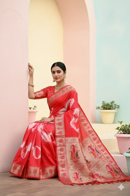 Sibory Print Paithani Silk Saree